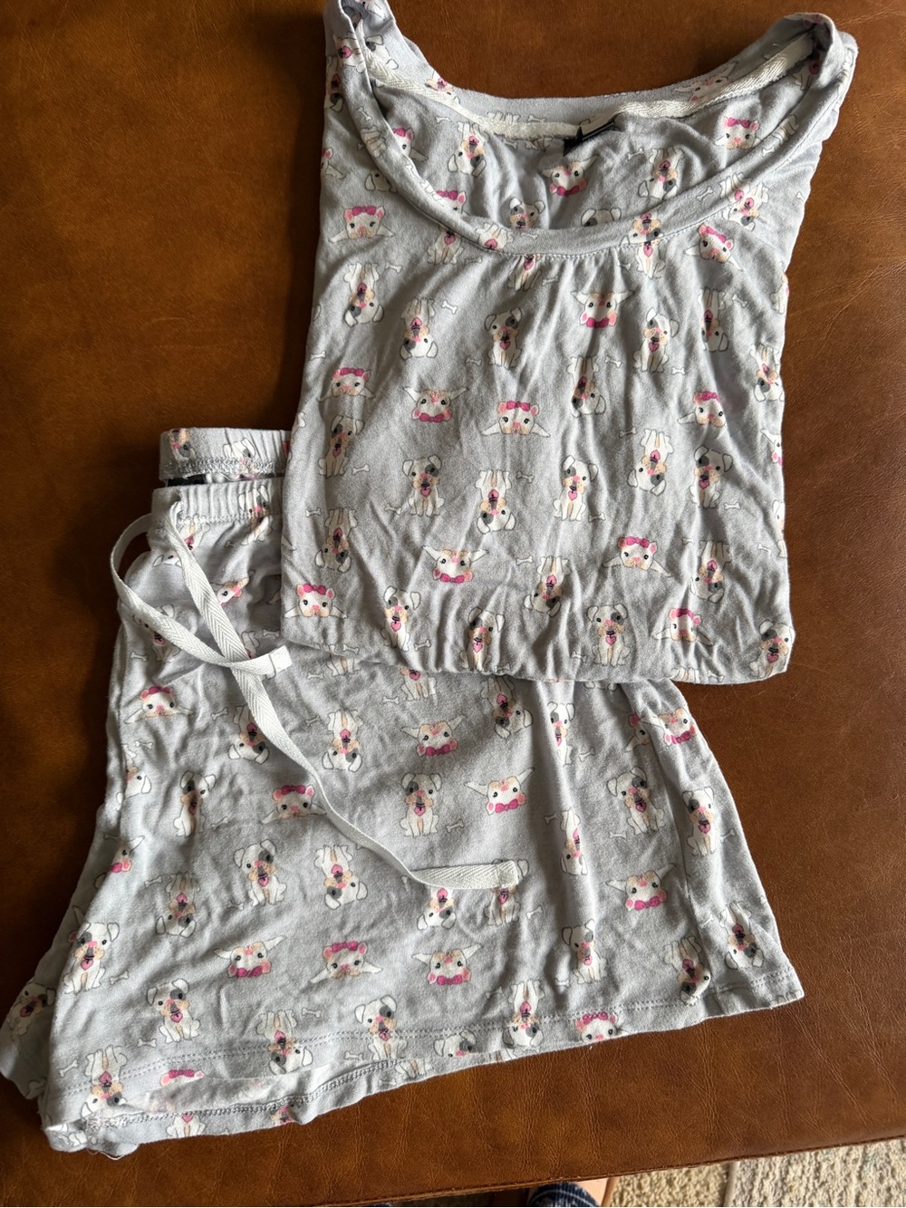 Kensie Light Gray Puppy-Print Pajama Tank & Shorts Set with Pink Accents